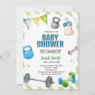 Invitación a la fiesta de baby shower de gimnasio
