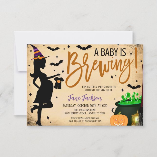 Invitación a la fiesta de Baby Shower de Halloween (Anverso)