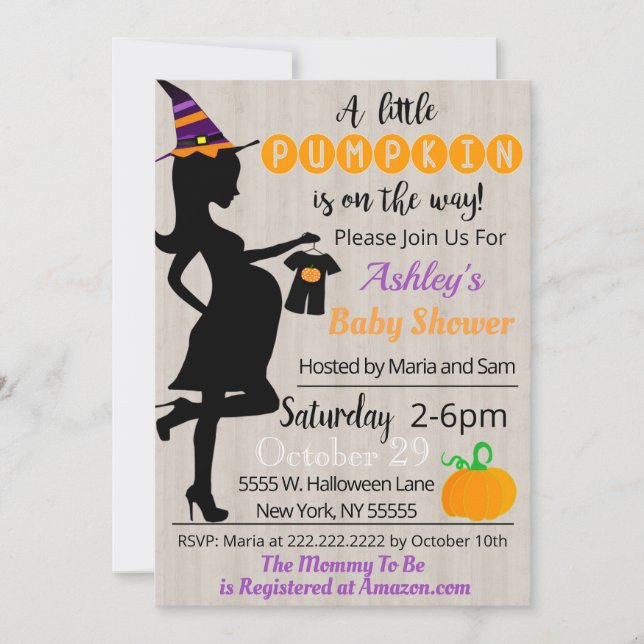 Invitación a la fiesta de Baby Shower de Halloween (Anverso)