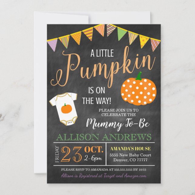 Invitación a la fiesta de Baby Shower de Halloween (Anverso)