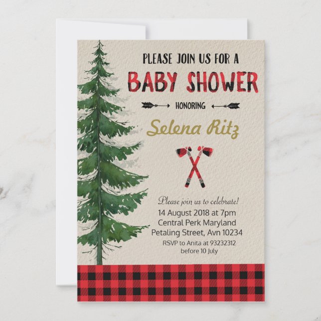 Invitación a la fiesta de Baby Shower de Lumberjac (Anverso)