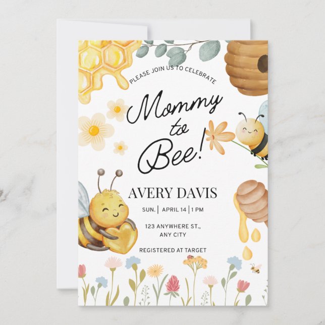 Invitación a la Fiesta de Baby Shower de Mamá Abej (Anverso)