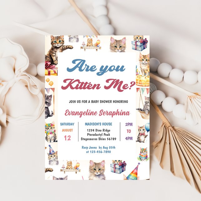 Invitación a la fiesta de Baby Shower de un gato k (Subido por el creador)
