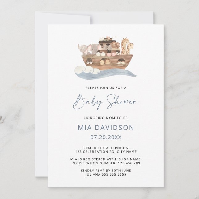 Invitación a la Fiesta de Baby Shower del Arca de  (Anverso)
