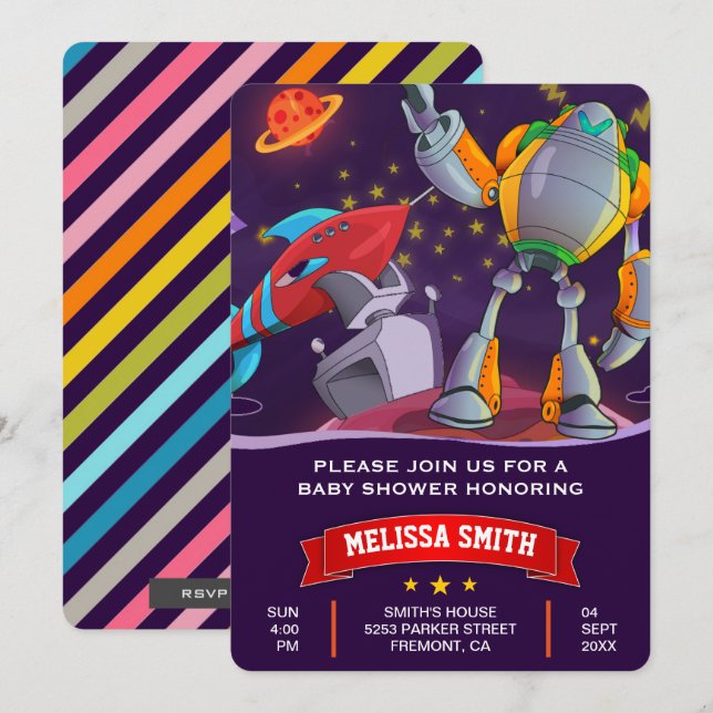 Invitación a la fiesta de baby shower del robot co (Anverso / Reverso)