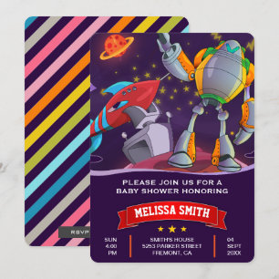 Invitación a la fiesta de baby shower del robot co