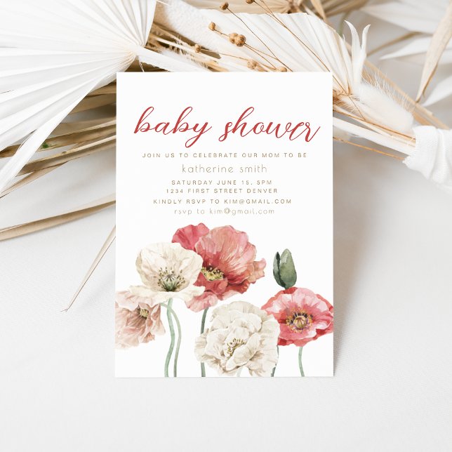 Invitación a la fiesta de Baby Shower floral rosa  (Subido por el creador)