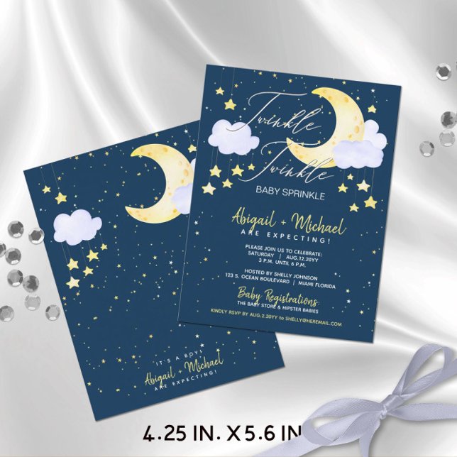 Invitación a la Fiesta de Baby Shower Niño Presupu (Budget-Friendly "Twinkle Twinkle Baby Sprinkle" Baby Boy Baby Shower Invitation (4.25 x 5.6 in.))