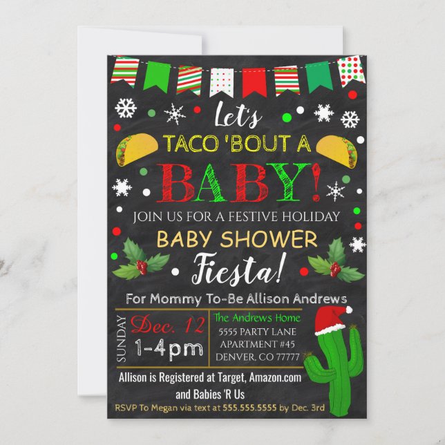 Invitación a la Fiesta de Baby Shower para navidad (Anverso)