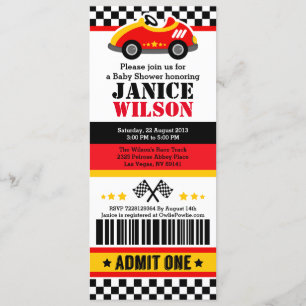 Invitación a la fiesta de Baby Shower Race Car Tic