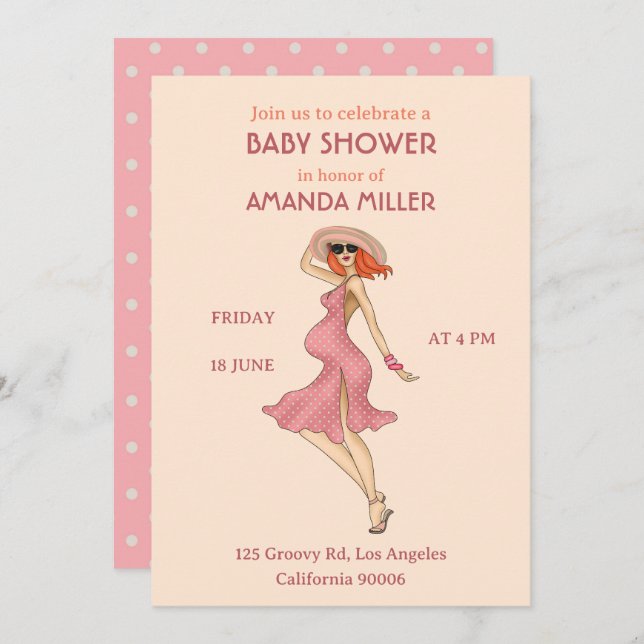 Invitación a la fiesta de Baby Shower Retro Mommy  (Anverso / Reverso)