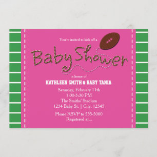Invitación a la fiesta de baby shower rosa de fútb