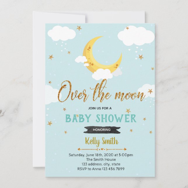 invitación a la fiesta de baby shower sobre la lun (Anverso)