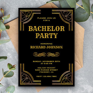 Invitación a la fiesta de Bachelor Black Gold Art