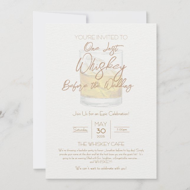Invitación a la fiesta de Bachelor, Boda de Whiske (Anverso)