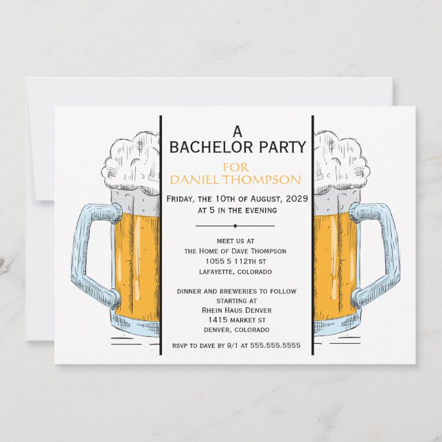 Invitación a la fiesta de Bachelor Brew (Anverso)