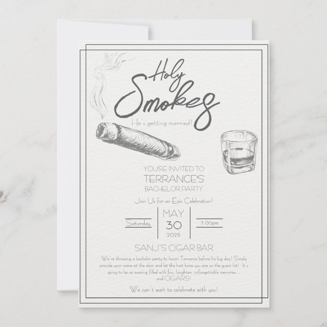 Invitación a la fiesta de Bachelor Cigar (Anverso)