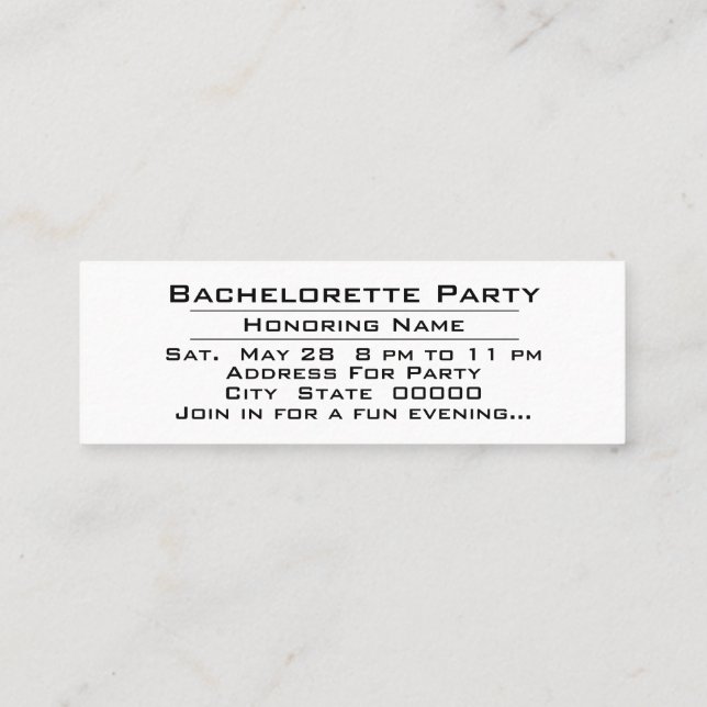Invitación a la fiesta de Bachelor de la Bachelett (Reverso)