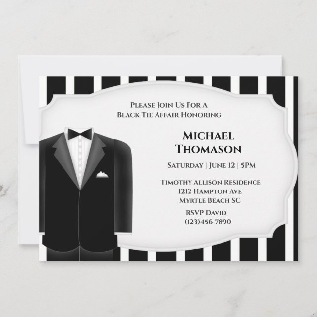 Invitación a la fiesta de Bachelor del boda Tux (Anverso)