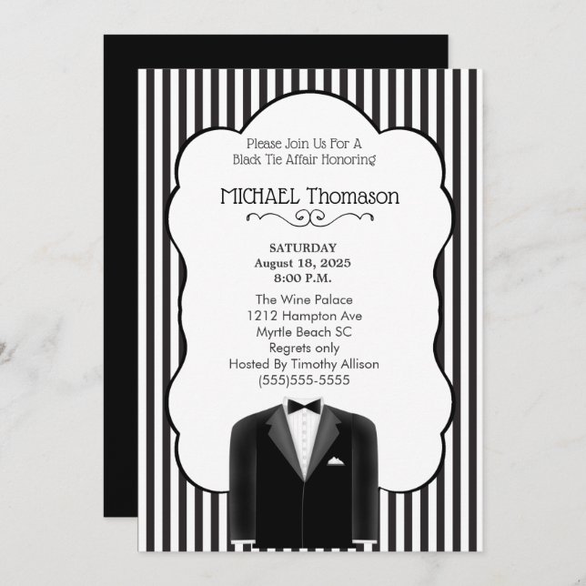 Invitación a la fiesta de Bachelor del boda Tux (Anverso / Reverso)