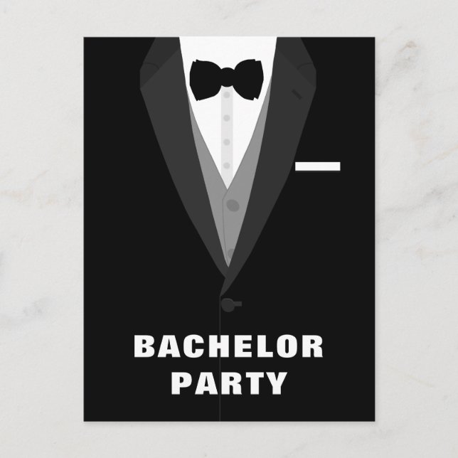Invitación a la fiesta de Bachelor en Tuxedo Negro (Anverso)