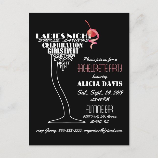 Invitación a la fiesta de Bachelorette (Anverso)
