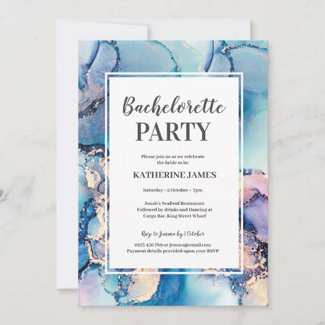 Invitación a la fiesta de Bachelorette Aqua Purple (Anverso)