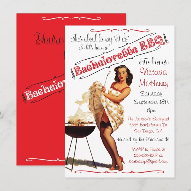 Invitación a la fiesta de Bachelorette BBQ Barbecu (Anverso / Reverso)