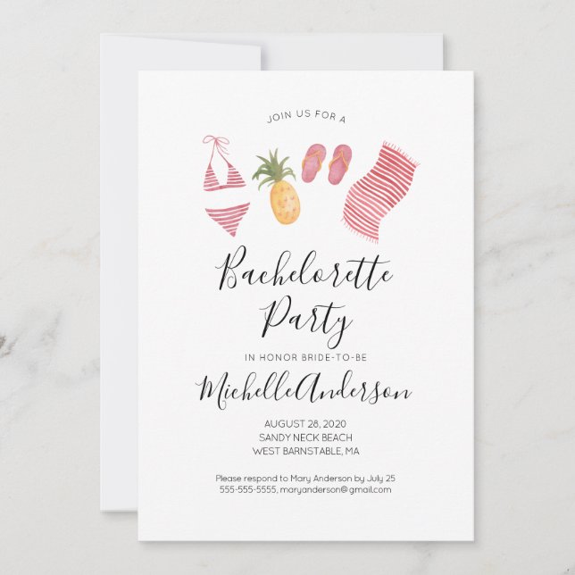 Invitación a la fiesta de Bachelorette Beach Water (Anverso)