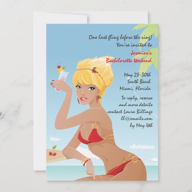 Invitación a la fiesta de Bachelorette de Chica Ro (Anverso)