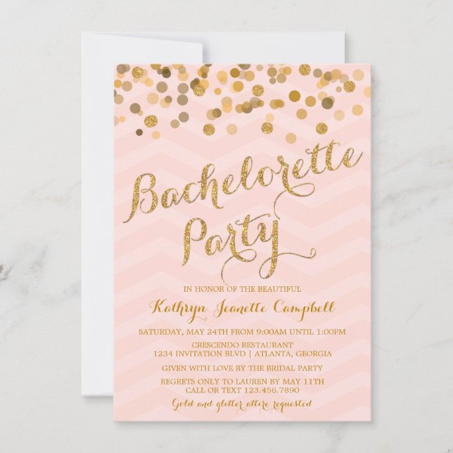 Invitación a la Fiesta de Bachelorette de Confetti (Anverso)