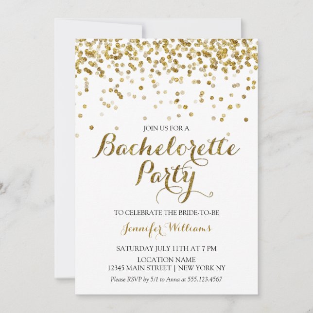 Invitación a la fiesta de Bachelorette de Confetti (Anverso)