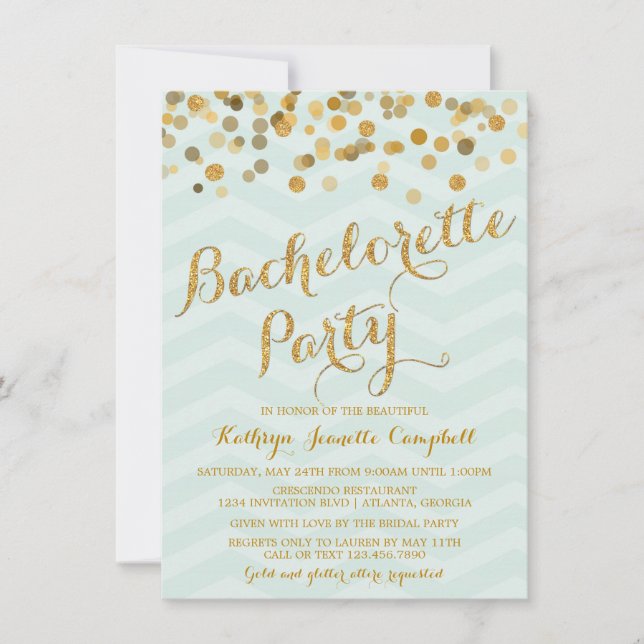 Invitación a la Fiesta de Bachelorette de Confetti (Anverso)