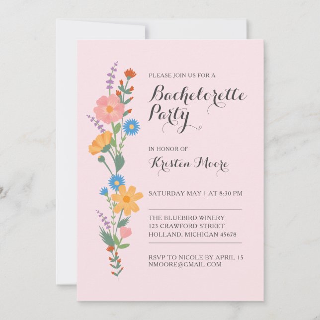 Invitación a la fiesta de Bachelorette de Flor Sil (Anverso)