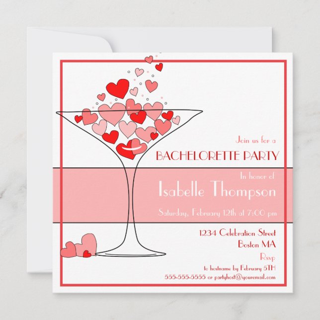 Invitación a la fiesta de Bachelorette de Heart Ch (Anverso)