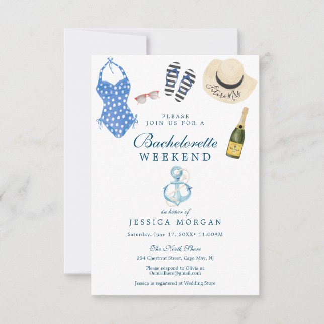 Invitación a la Fiesta de Bachelorette de la Marin (Anverso)