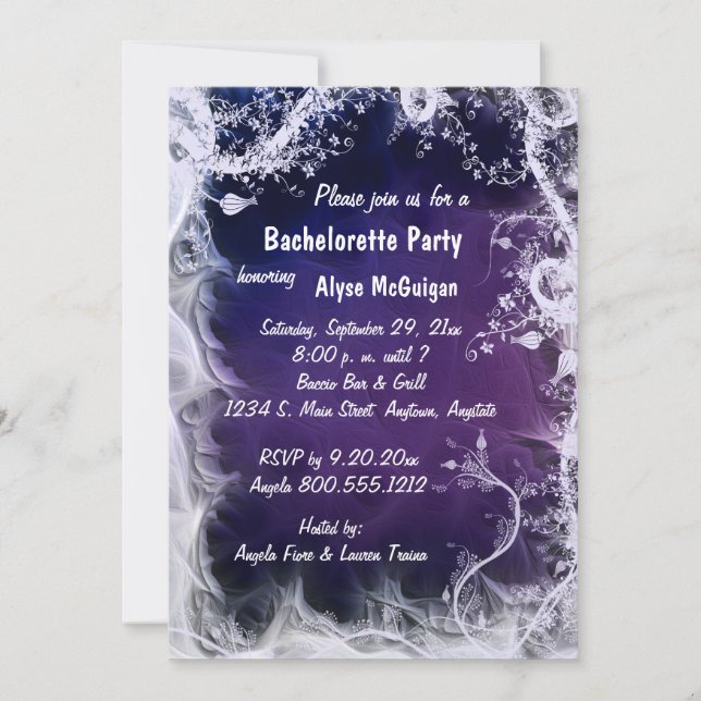Invitación a la fiesta de Bachelorette de Morado (Anverso)