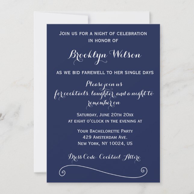 Invitación a la Fiesta de Bachelorette de Navy Blu (Anverso)