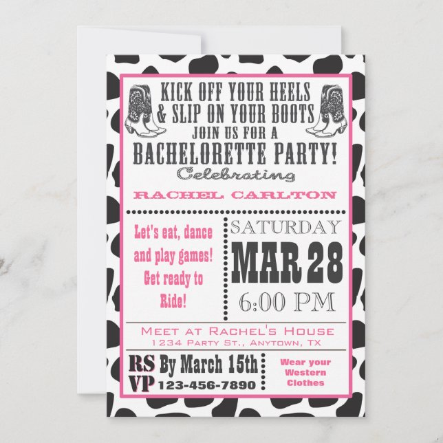 Invitación a la fiesta de Bachelorette de Nova Ros (Anverso)