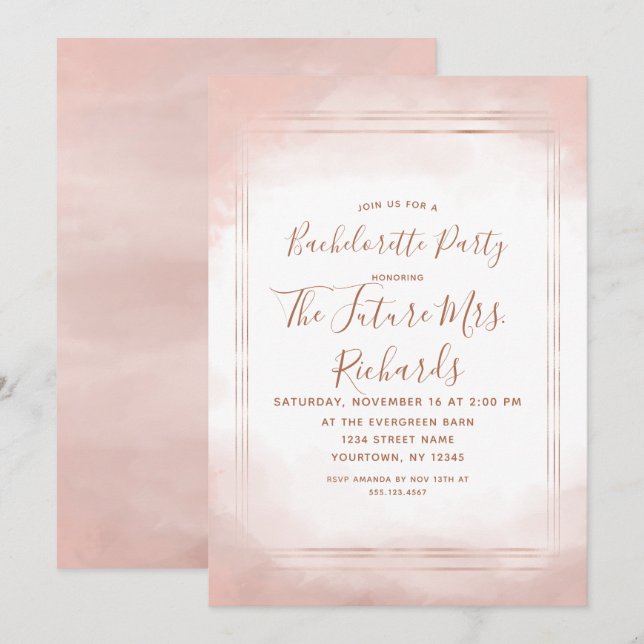 Invitación a la fiesta de Bachelorette de oro Rosa (Anverso / Reverso)
