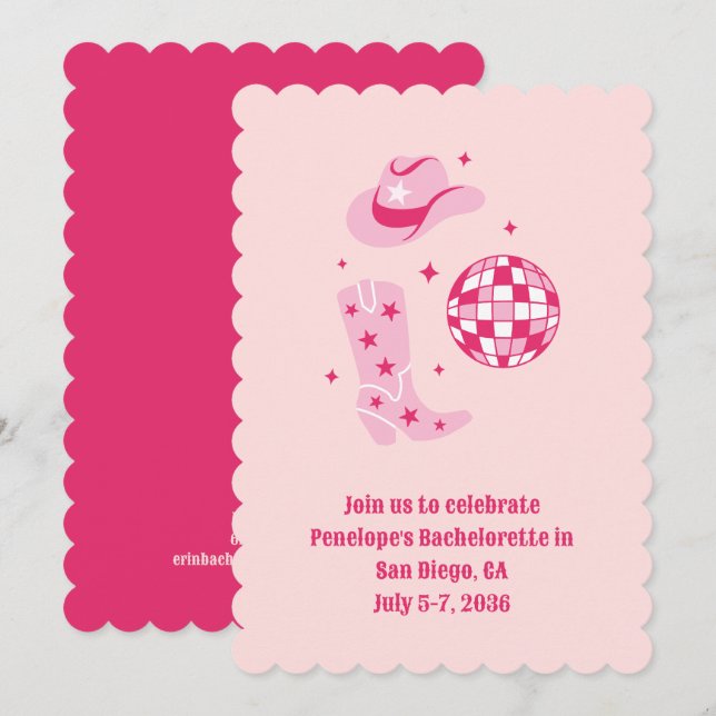 Invitación a la fiesta de Bachelorette de Pink Dis (Anverso / Reverso)