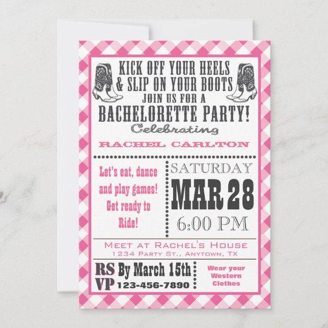 Invitación a la fiesta de Bachelorette de Pink Gin (Anverso)