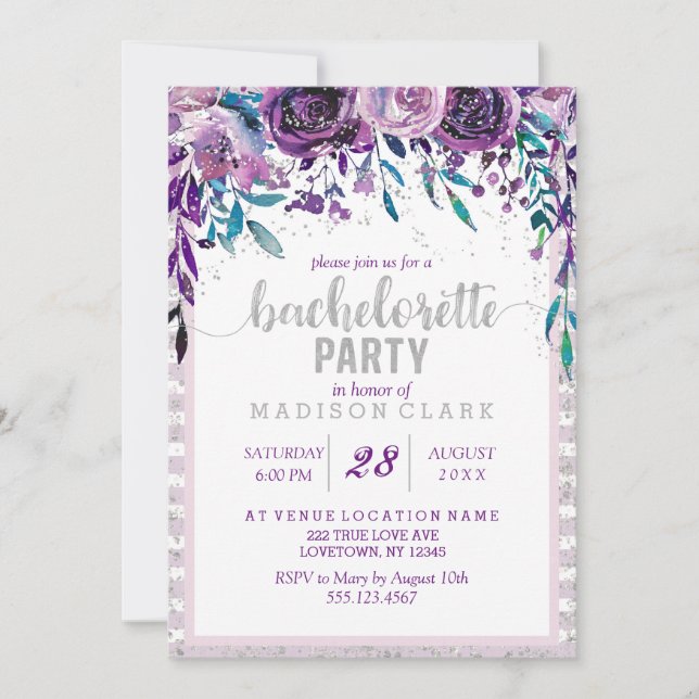 Invitación a la fiesta de Bachelorette de Plata Mo (Anverso)
