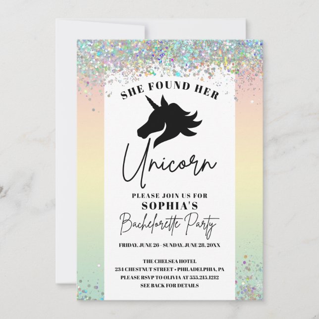 Invitación a la Fiesta de Bachelorette de Unicorni (Anverso)