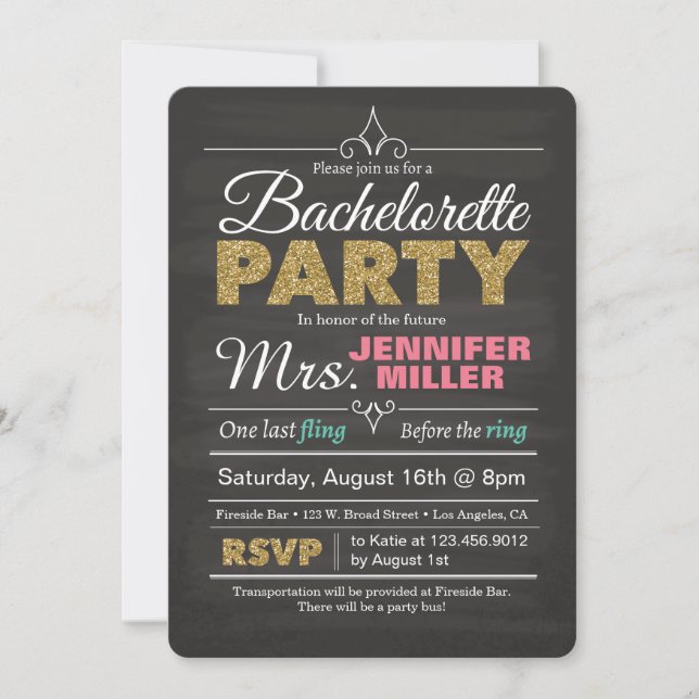 Invitación a la fiesta de Bachelorette del purpuri (Anverso)