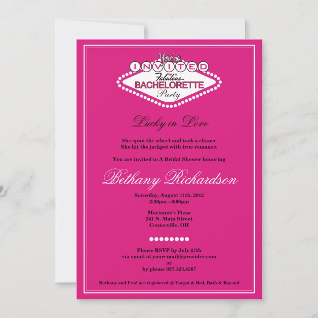 Invitación a la fiesta de Bachelorette en Las Vega (Anverso)