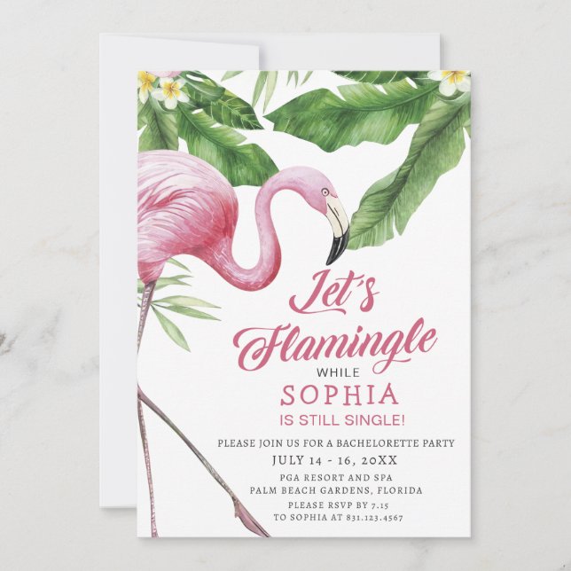 Invitación a la Fiesta de Bachelorette Flamingo Tr (Anverso)