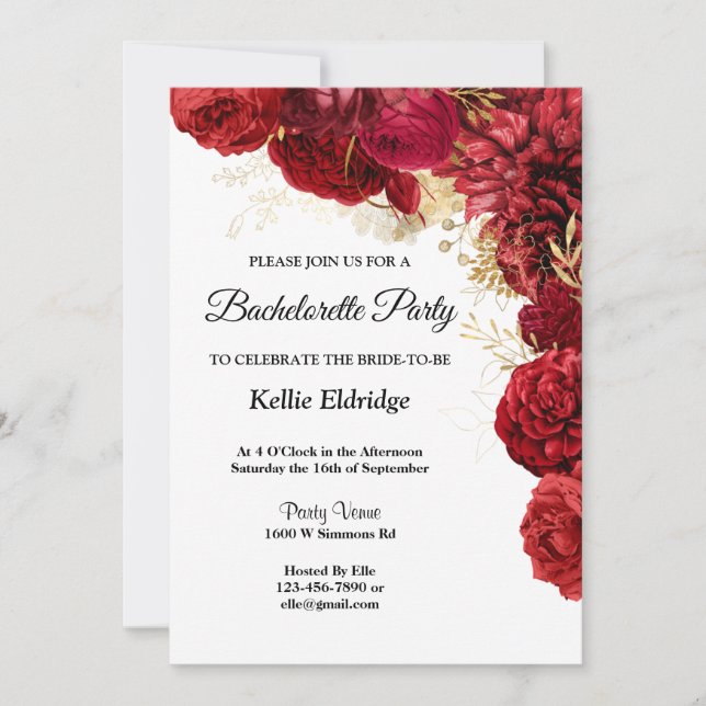 Invitación A La Fiesta De Bachelorette Floral Rojo (Anverso)