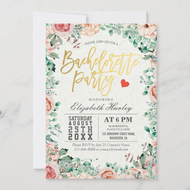 Invitación a la fiesta de Bachelorette Floral Wate (Anverso)