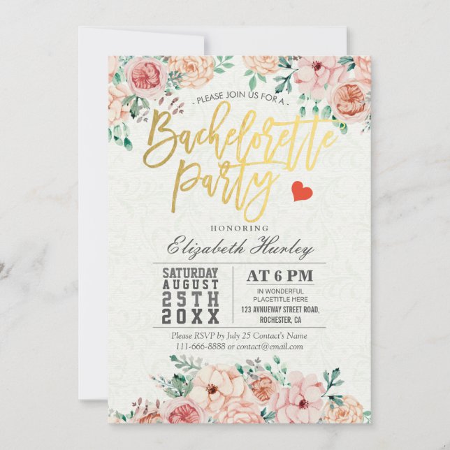 Invitación a la fiesta de Bachelorette Floral Wate (Anverso)